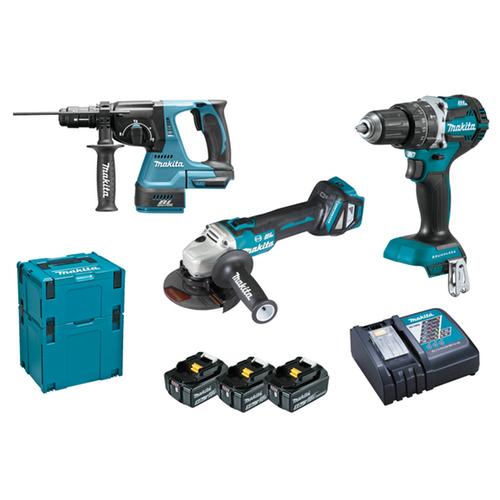 MAKITA DLX3119TJ DHP484+DHR243+DGA513+3xBL1850B+DC18RC+2xMAKPAC